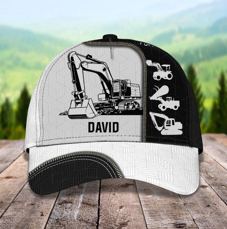 Personalized Excavator Cap for Dad, Husband, Zipper Art Excavator Hats for Men, His Birthday Gift Trucker Hats Custom Hats Gifts For Men & Women