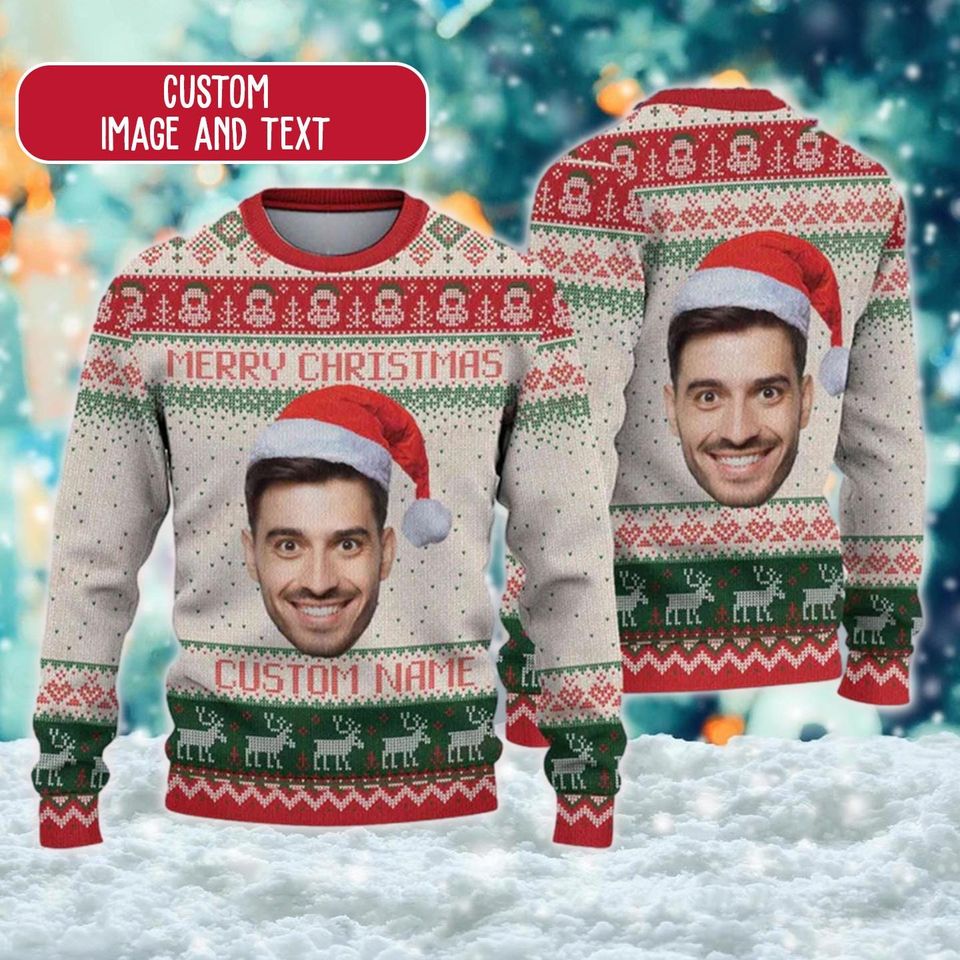 Personalized Face 3D Ugly Christmas Sweater, Custom 2024 Xmas Sweatshirt
