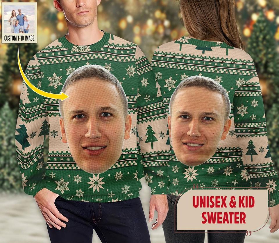 Personalized Face Big Head Funny Ugly Christmas Sweater, Custom Photo Ugly Sweater - Image 4