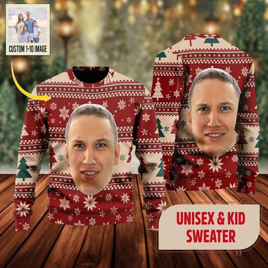 Personalized Face Big Head Funny Ugly Christmas Sweater, Custom Photo Ugly Sweater - Image 12