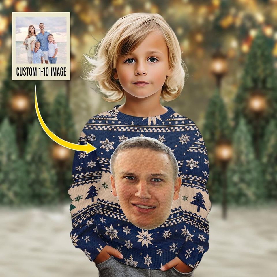 Personalized Face Big Head Funny Ugly Christmas Sweater, Custom Photo Ugly Sweater - Image 3
