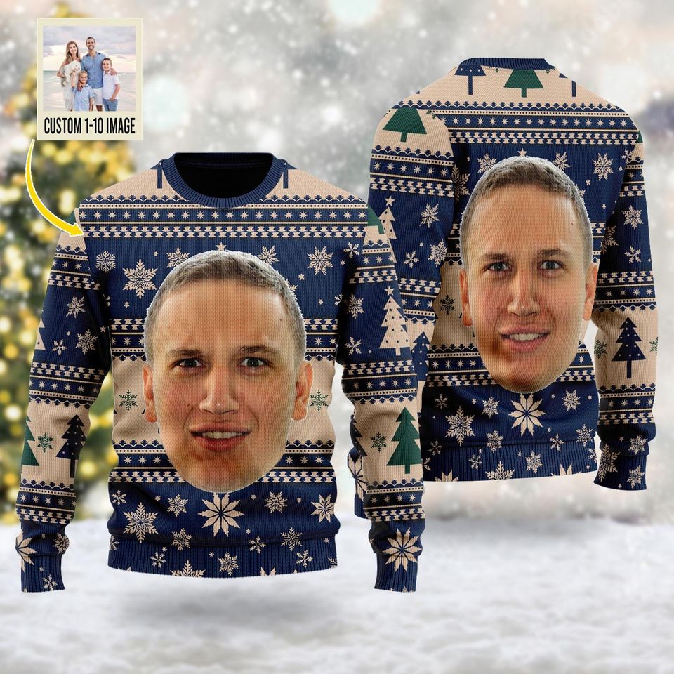 Personalized Face Big Head Funny Ugly Christmas Sweater, Custom Photo Ugly Sweater