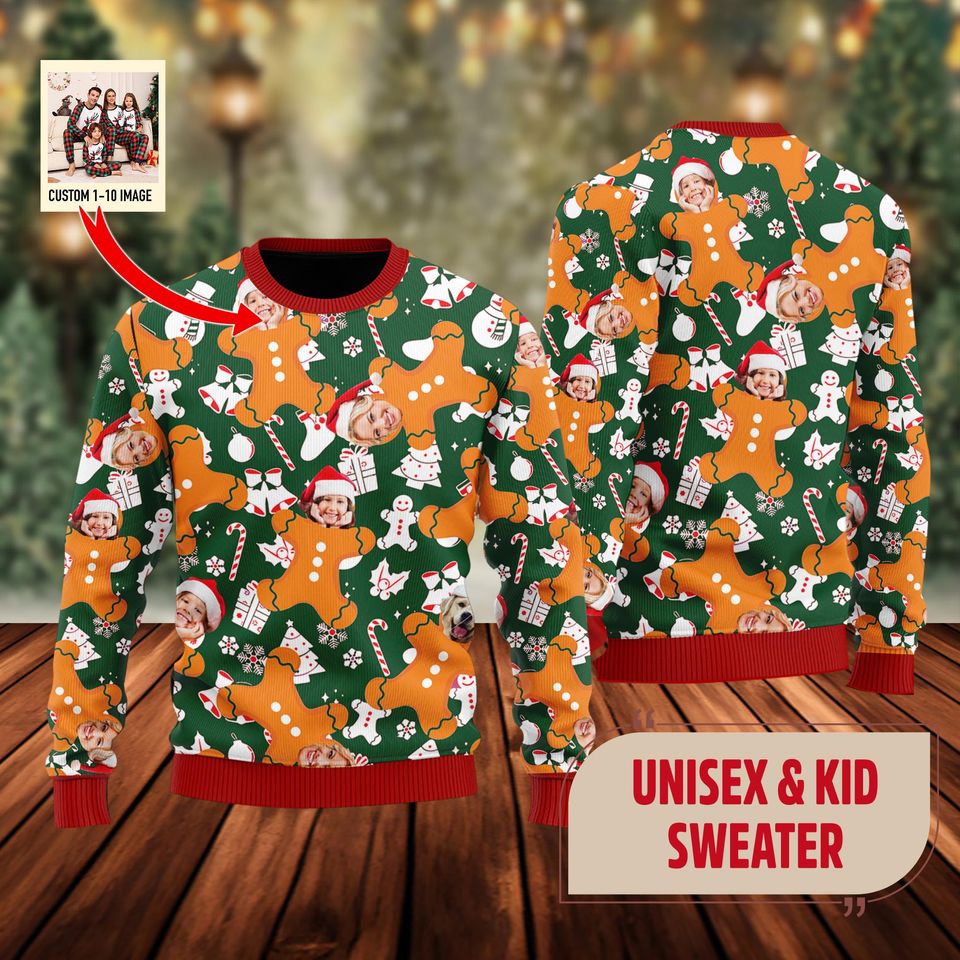 Personalized Face Funny Gingerbread Ugly Christmas Sweater