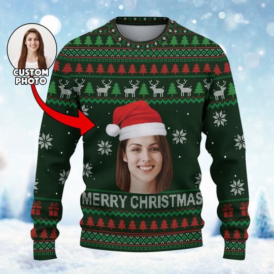 Personalized Face Photo Ugly Christmas Sweater - Image 3