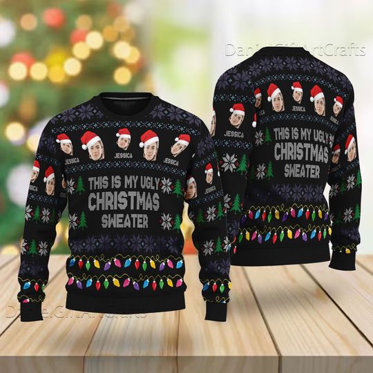 Personalized Face Sweater For Christmas, Personalized This Is My Ugly Sweater - Image 3