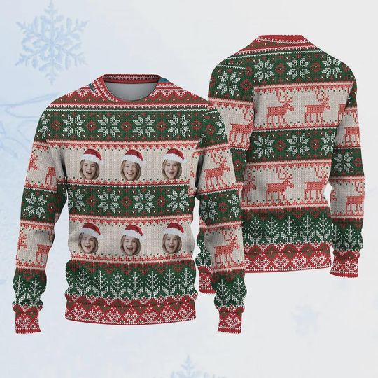 Personalized Faces Christmas Santa Hat Ugly Sweater, Photo Ugly Xmas Ugly Sweater, Custom Kids Faces - Image 6