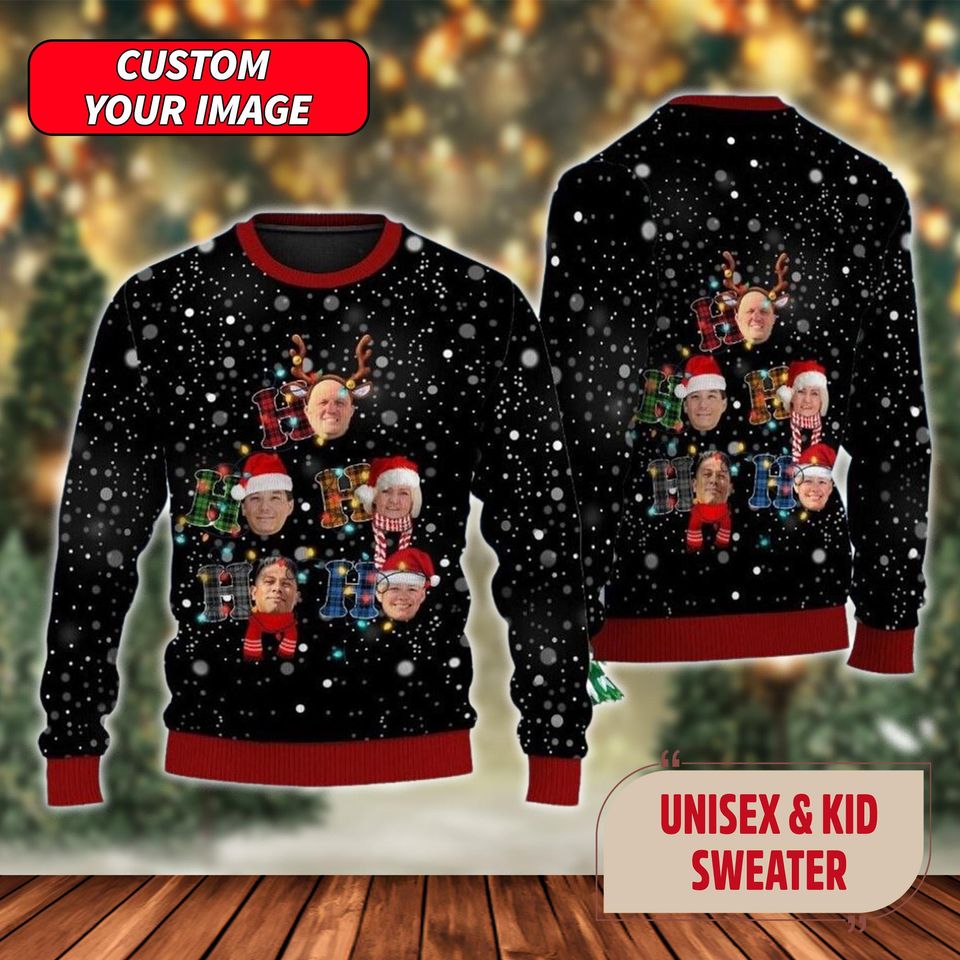 Personalized Family Photo Ugly Christmas Sweater, Custom Photo Face Xmas Sweatshirt
