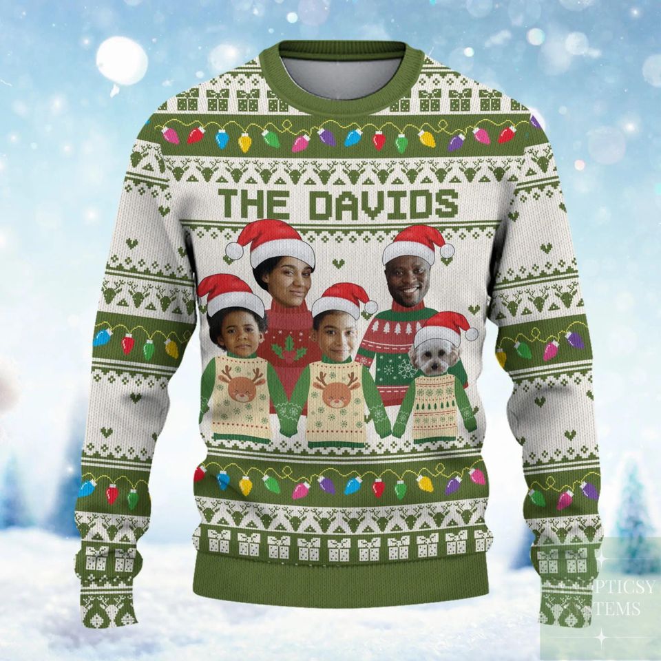 Personalized Family Photo Ugly Sweater, Custom Face Christmas Family Xmas Leds - Image 3
