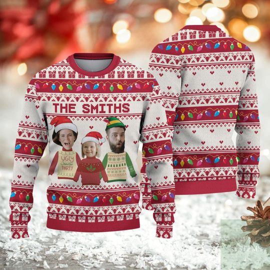 Personalized Family Photo Ugly Sweater, Custom Face Christmas Family Xmas Leds - Image 9