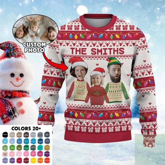 Personalized Family Photo Ugly Sweater, Custom Face Christmas Family Xmas Leds - Image 10