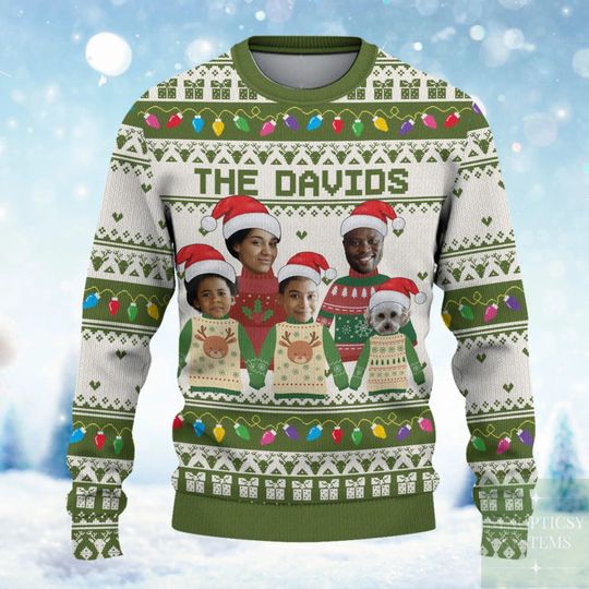 Personalized Family Photo Ugly Sweater, Custom Face Christmas Family Xmas Leds - Image 11