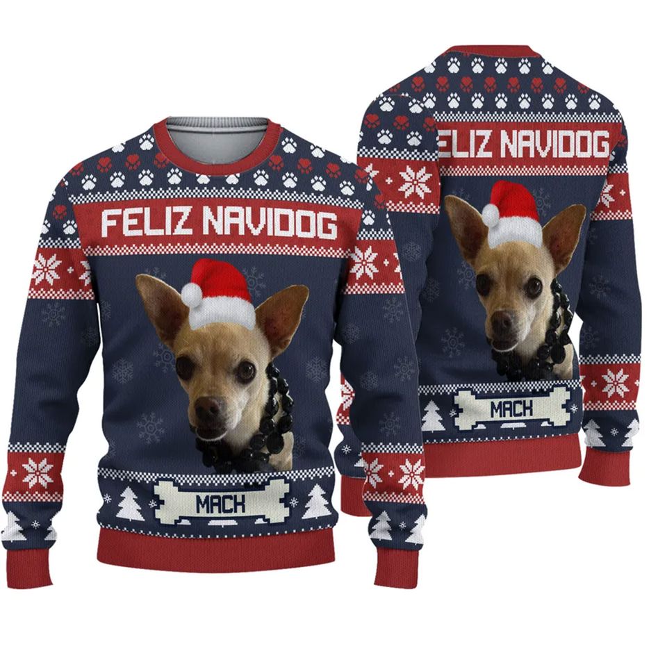 Personalized Feliz Navidog Ugly Christmas Sweater