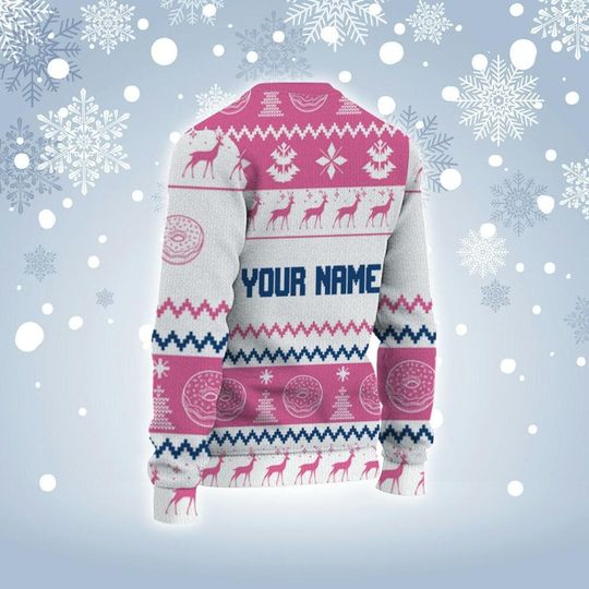 Personalized Fill My Bum With C*m Christmas Holiday Ugly Sweater Pink And White - Image 9