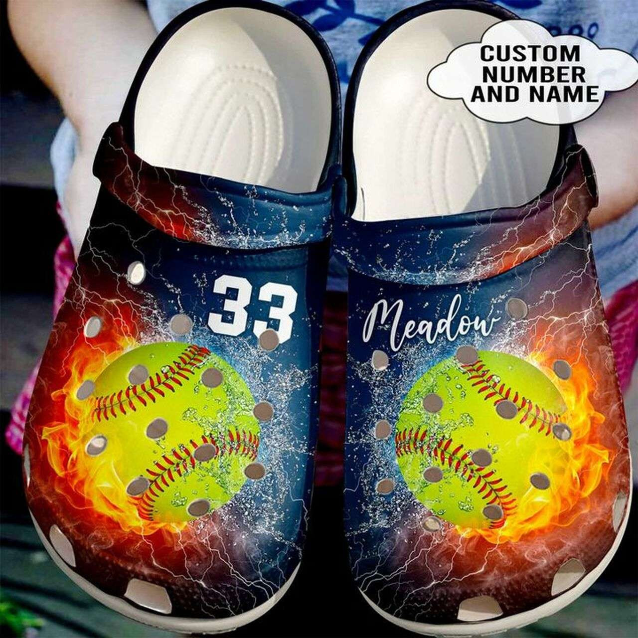Personalized Fire And Water Softball Crocband Clogs