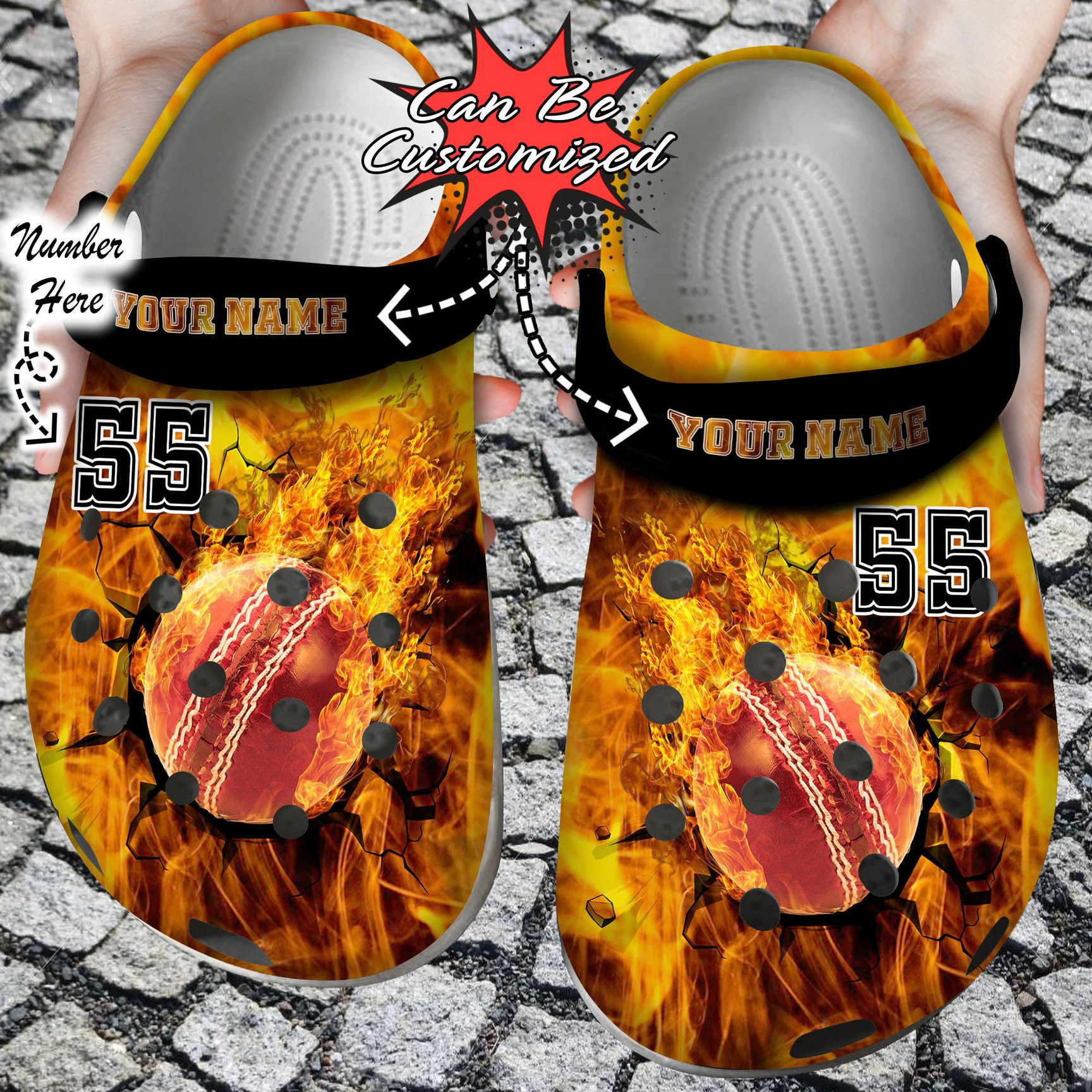 Personalized Fire Cricket Crack Ball Overlays clog Shoes Sport