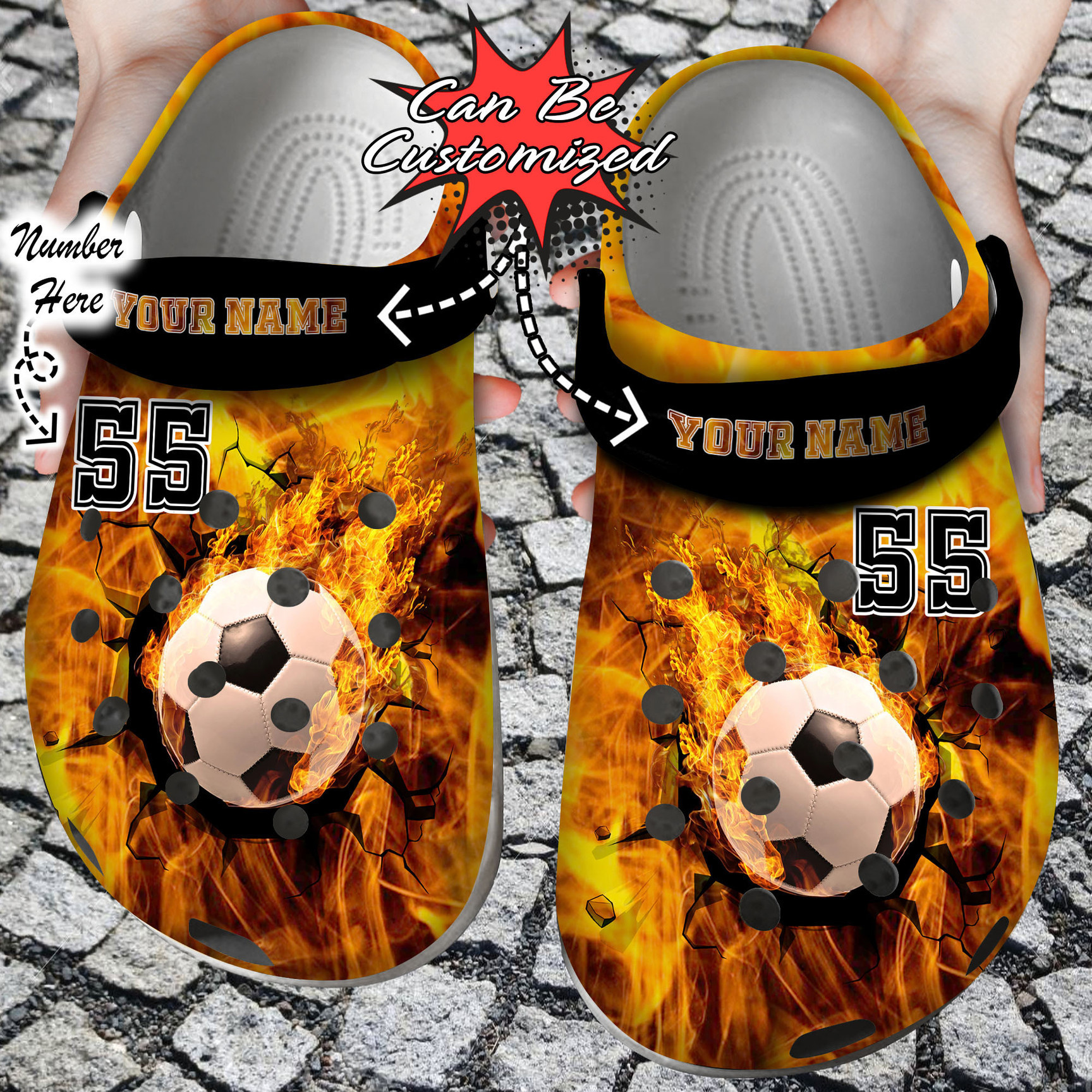 Personalized Fire Soccer Crack Ball Overlays clog Shoes Sport