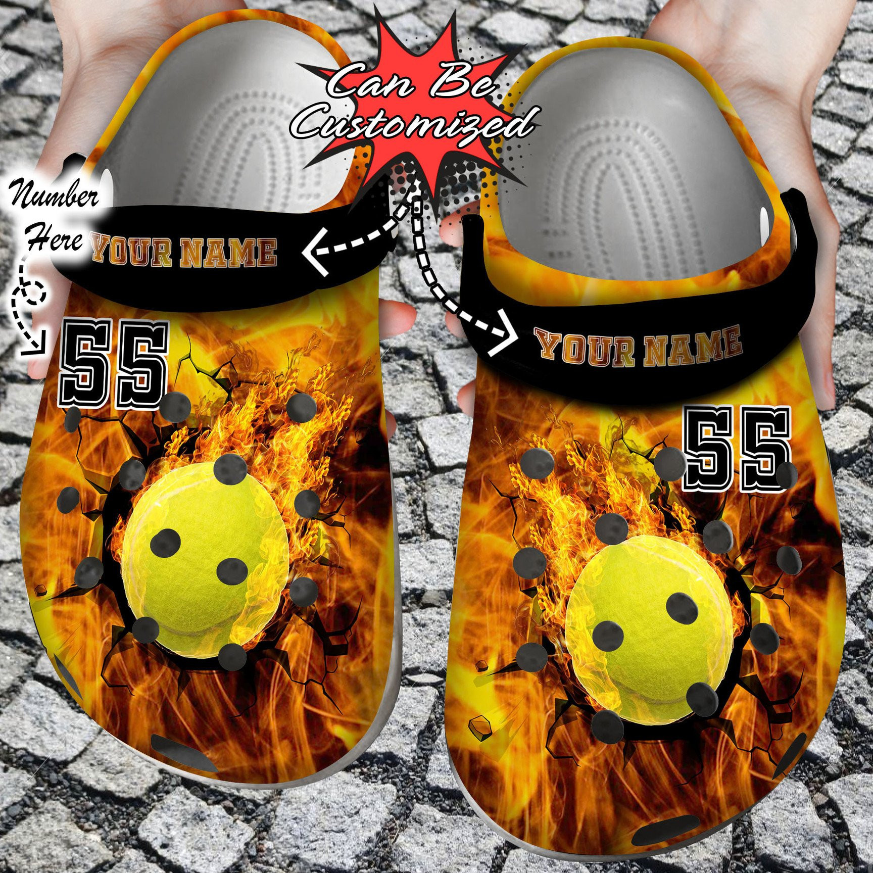 Personalized Fire Tennis Crack Ball Overlays clog Shoes Sport