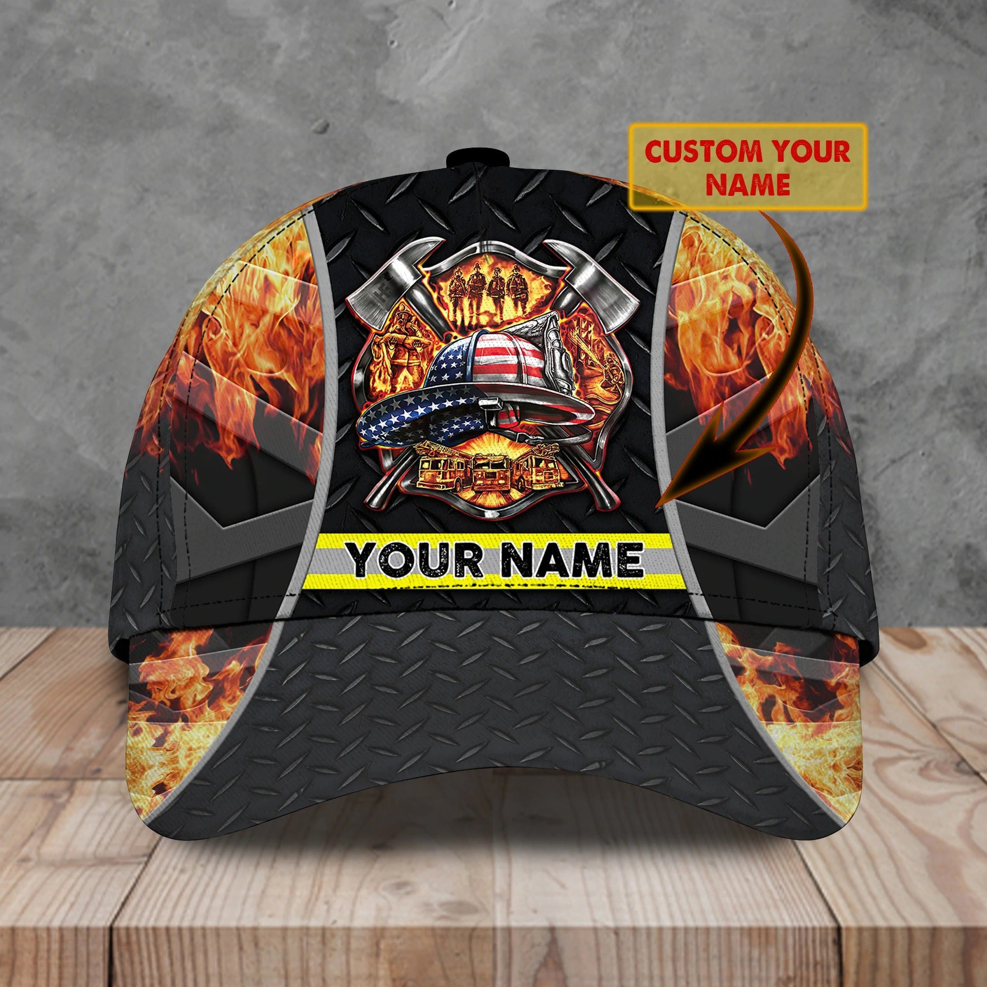 Personalized Firefighter 3D Full Print Baseball Cap Hat, Fire Man Cap Hat, Gift To Fireman Husband Trucker Hats Custom Hats Gifts For Men & Women