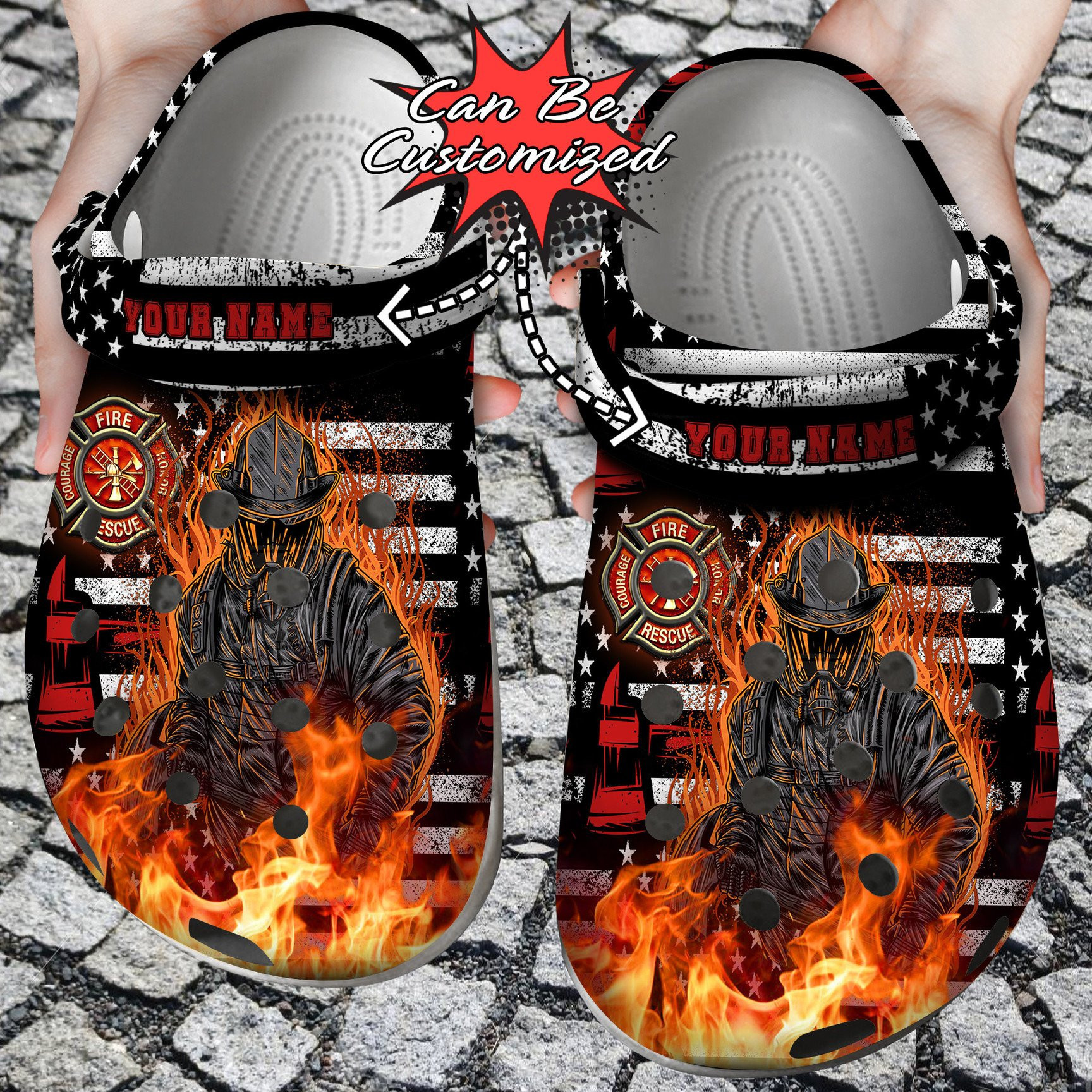 Personalized Firefighter Flag Thin Red Line clog Shoes Firefighter