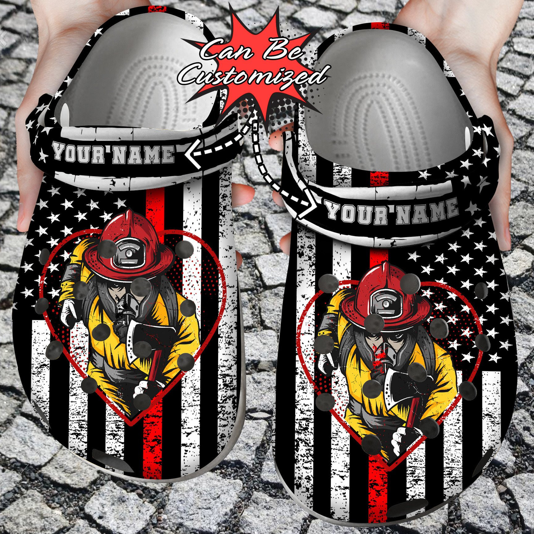 Personalized Firefighter Heart Man Flag clog Shoes Firefighter