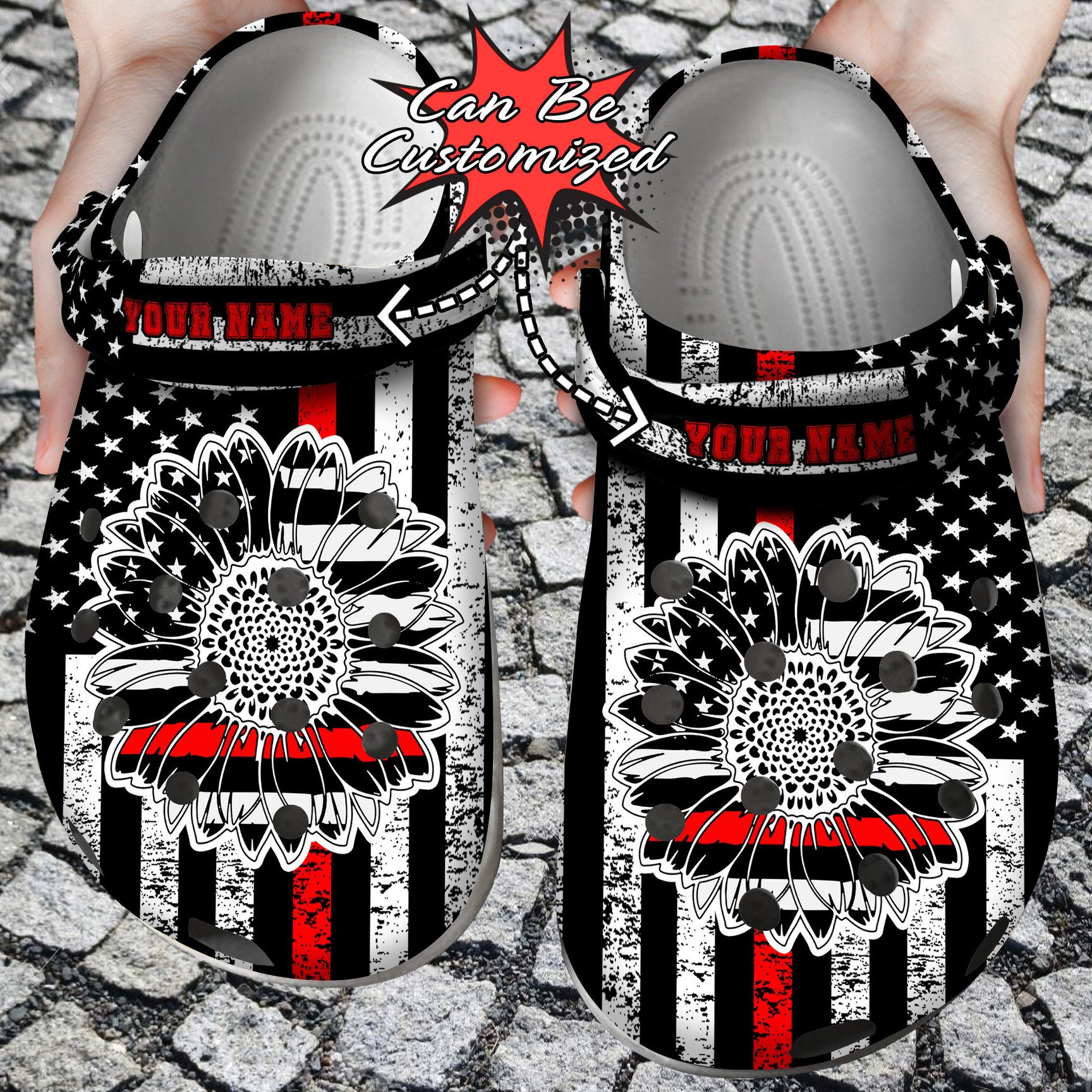 Personalized Firefighter Sunflower Flag clog Shoes Firefighter