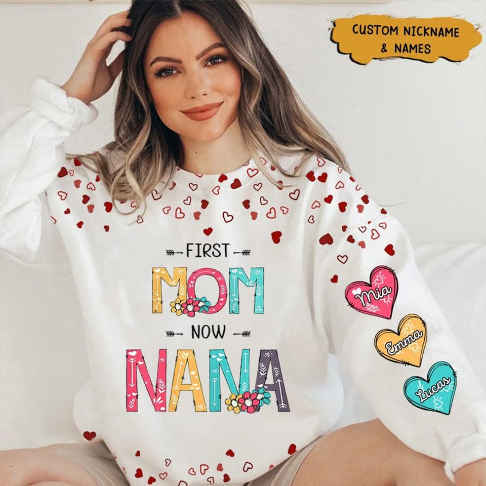 Personalized First Mom Now Grandma And Sweet Heart Grandkids 3D Sweater