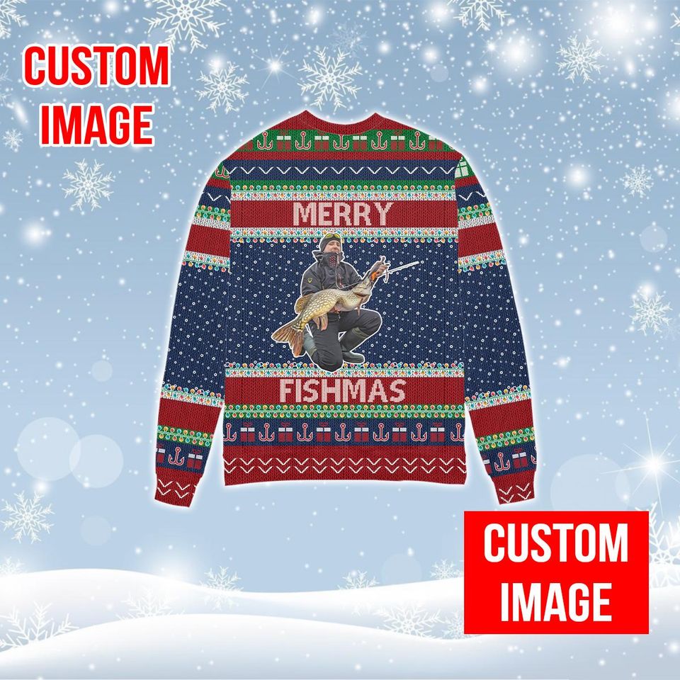 Personalized Fishing Christmas Ugly Sweater, Merry Fishmas Ugly Christmas Sweater - Image 4