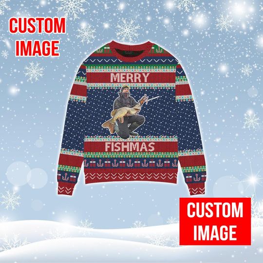 Personalized Fishing Christmas Ugly Sweater, Merry Fishmas Ugly Christmas Sweater - Image 7