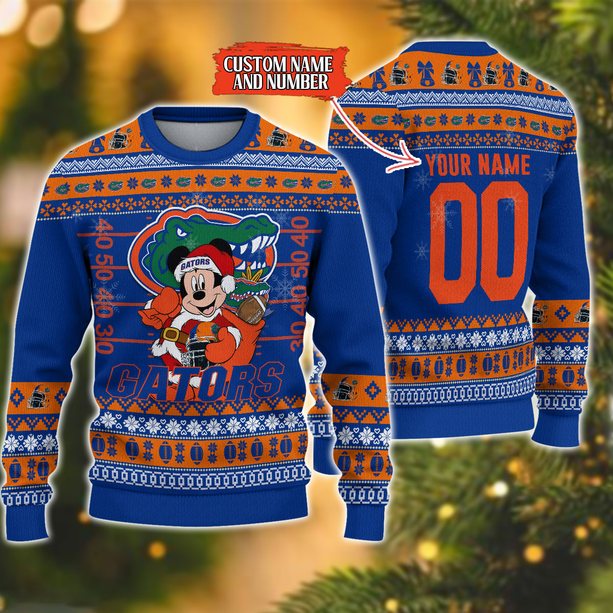 Personalized Florida Gators Mickey Ugly Christmas Sweater Adult 3D Funny Matching for family
