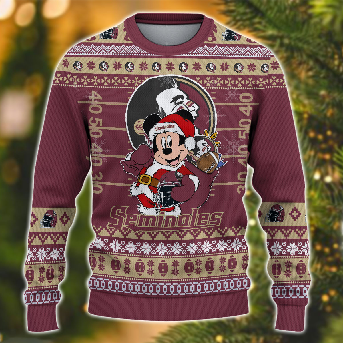 Personalized Florida State Seminoles Mickey Ugly Christmas Sweater Adult 3D Funny Matching for family - Image 2