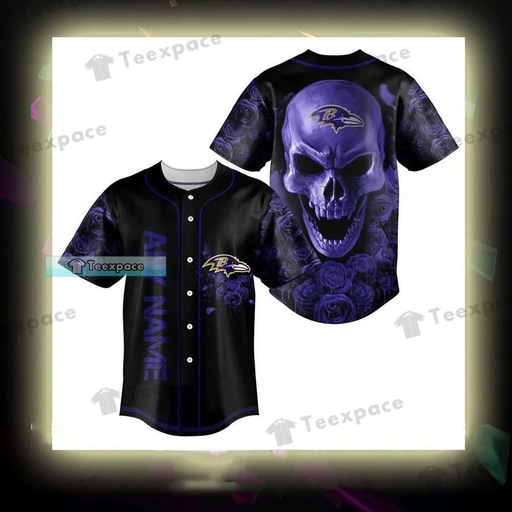 Personalized Flower Skull Baltimore Ravens Baseball Jersey