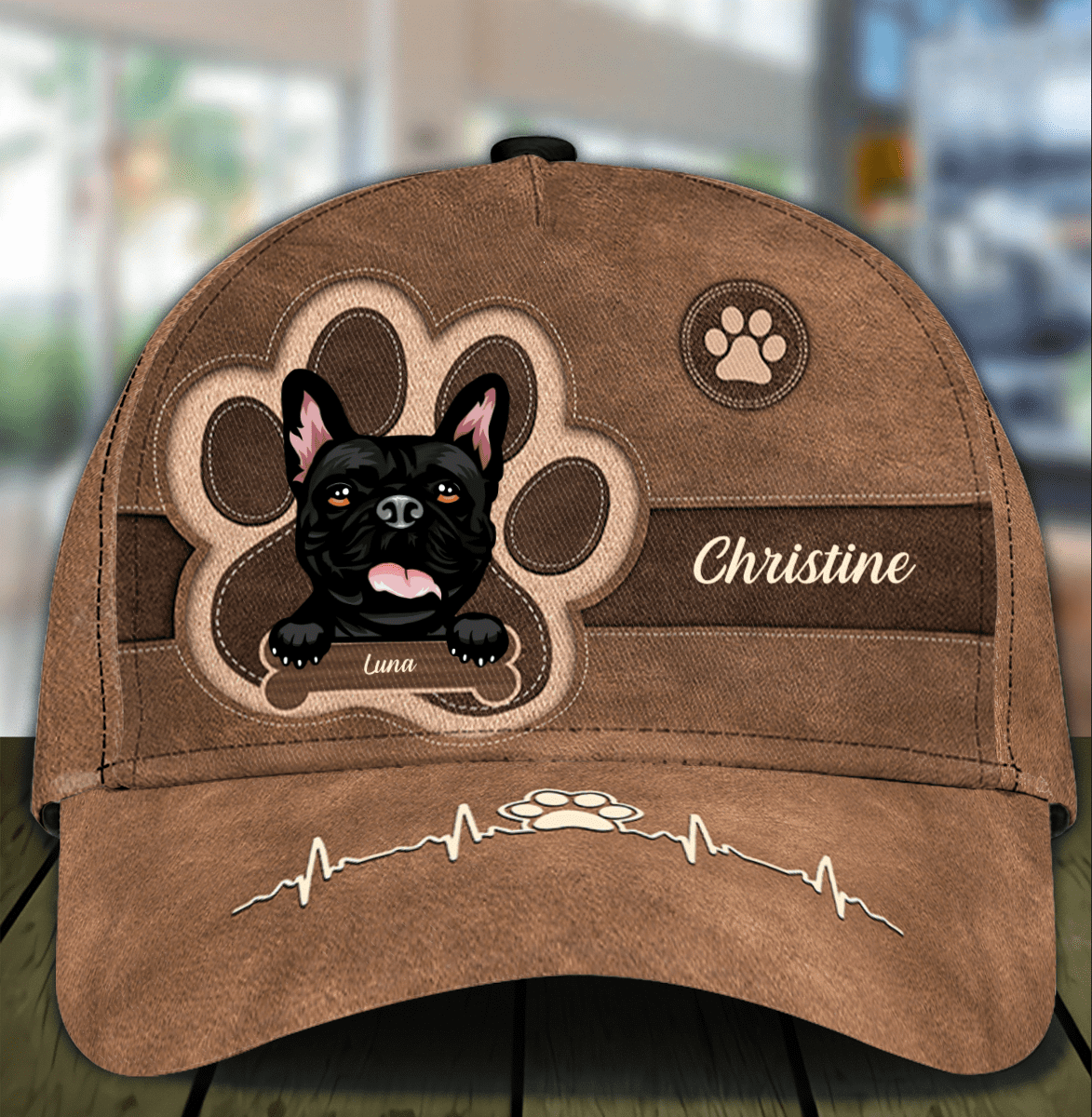 Personalized French Bulldog Cap for Dog Mom, Leatherette Pawprints Hat for Dog Dad Trucker Hats Custom Hats Gifts For Men & Women