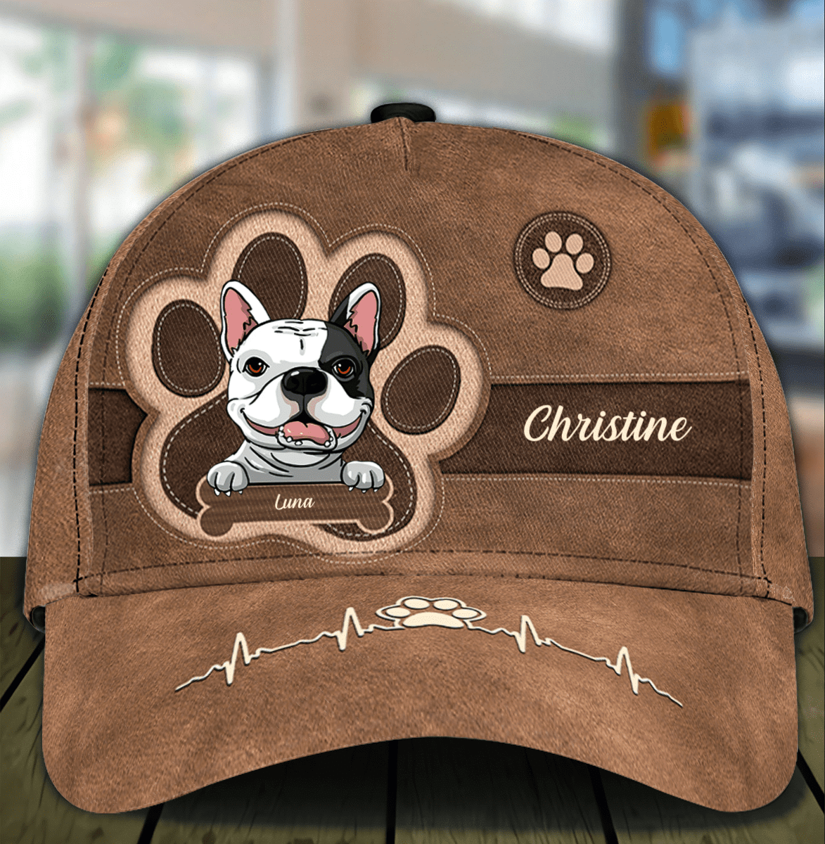 Personalized French Bulldog Cap for Dog Mom, Leatherette Pawprints Hat for Dog Dad Trucker Hats Custom Hats Gifts For Men & Women
