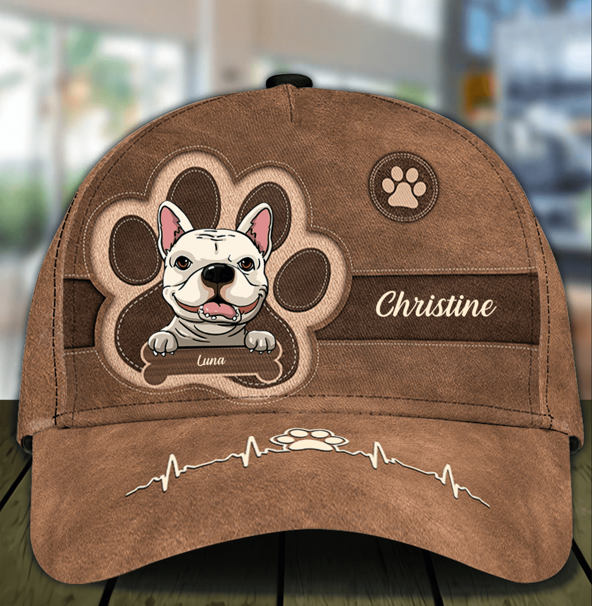 Personalized French Bulldog Cap for Dog Mom, Leatherette Pawprints Hat for Dog Dad Trucker Hats Custom Hats Gifts For Men & Women