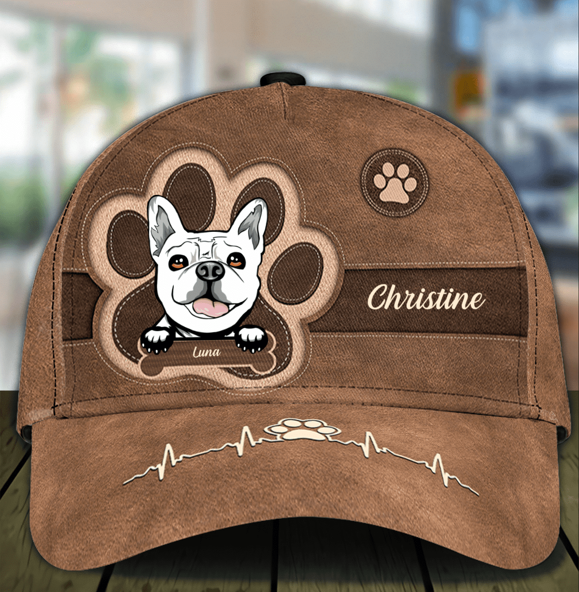 Personalized French Bulldog Cap for Dog Mom, Leatherette Pawprints Hat for Dog Dad Trucker Hats Custom Hats Gifts For Men & Women