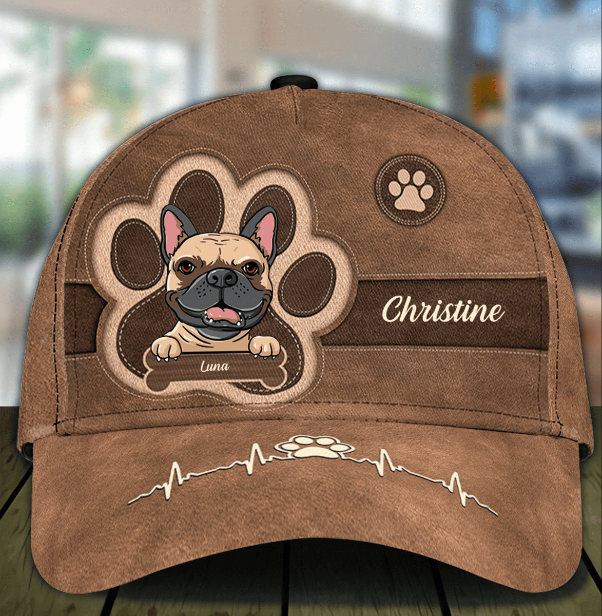 Personalized French Bulldog Cap for Dog Mom, Leatherette Pawprints Hat for Dog Dad Trucker Hats Custom Hats Gifts For Men & Women