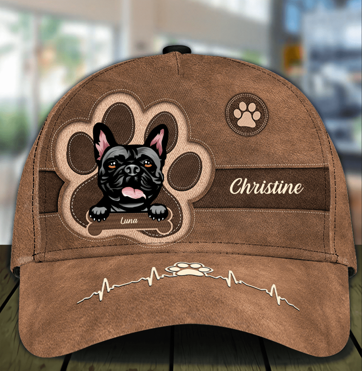 Personalized French Bulldog Cap for Dog Mom, Leatherette Pawprints Hat for Dog Dad Trucker Hats Custom Hats Gifts For Men & Women