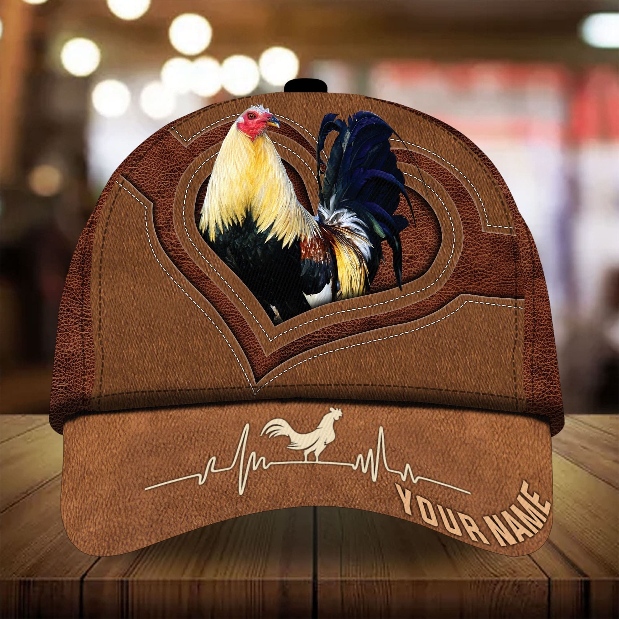 Personalized Full Printed 3D Hat Premium Unique Cap Leather Rooster Heartbeat, Rooster Cap, Chickent Hat Trucker Hats Custom Hats Gifts For Men & Women