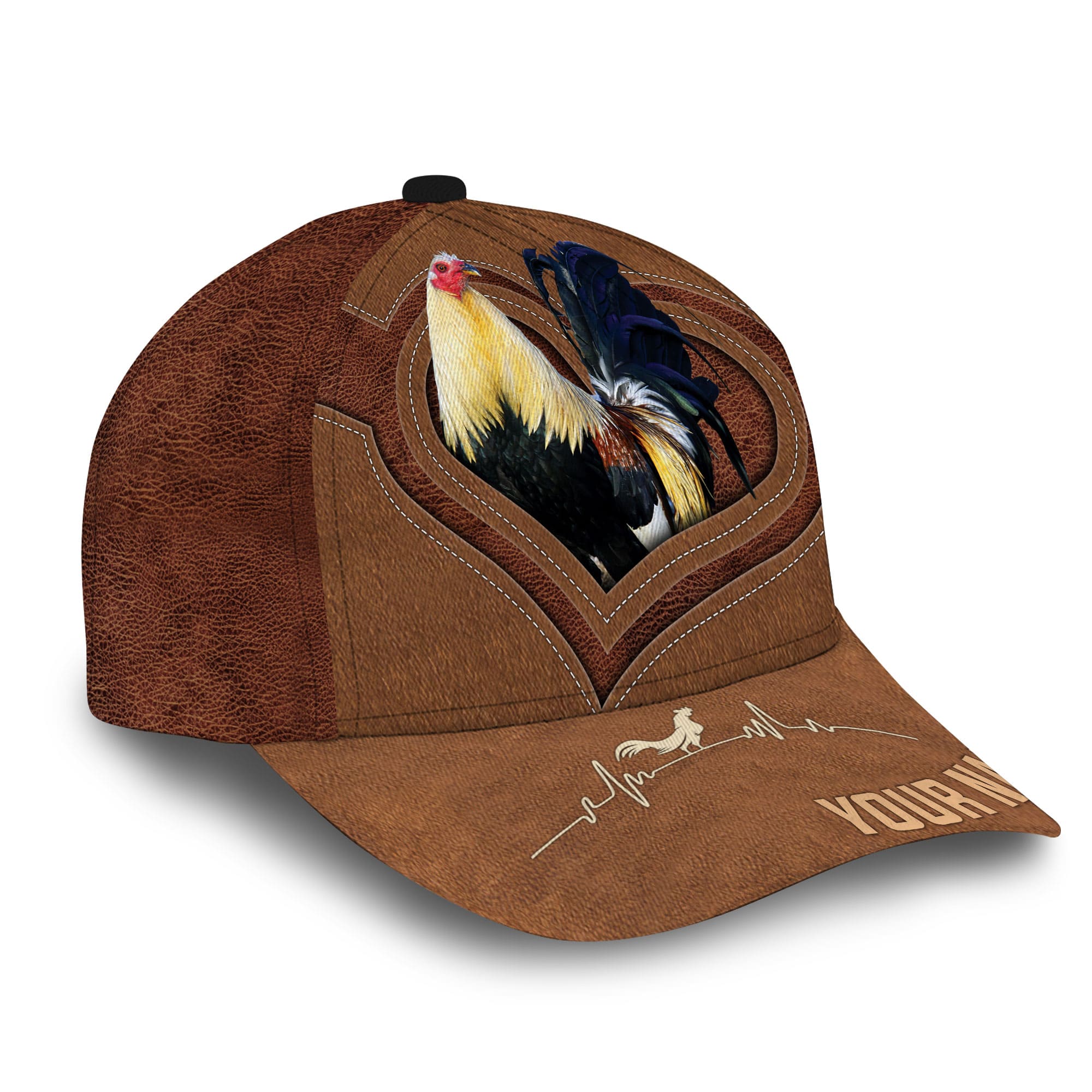 Personalized Full Printed 3D Hat Premium Unique Cap Leather Rooster Heartbeat, Rooster Cap, Chickent Hat Trucker Hats Custom Hats Gifts For Men & Women