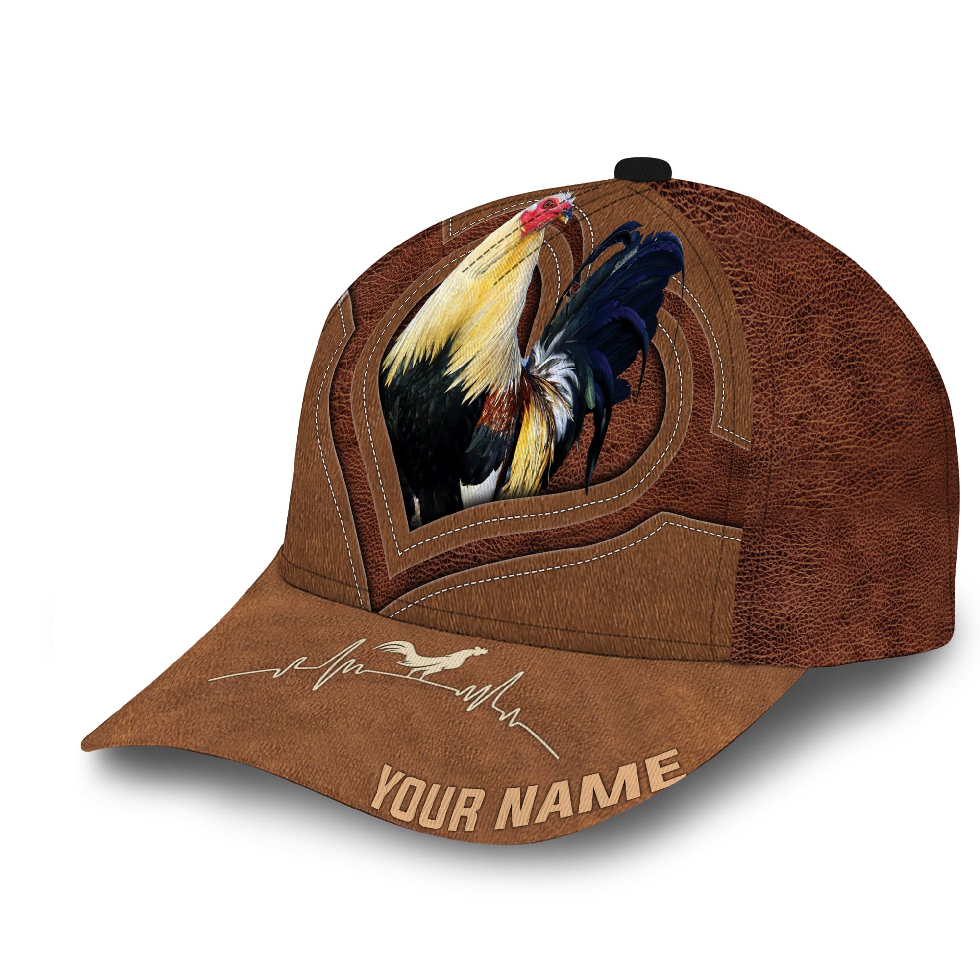Personalized Full Printed 3D Hat Premium Unique Cap Leather Rooster Heartbeat, Rooster Cap, Chickent Hat Trucker Hats Custom Hats Gifts For Men & Women