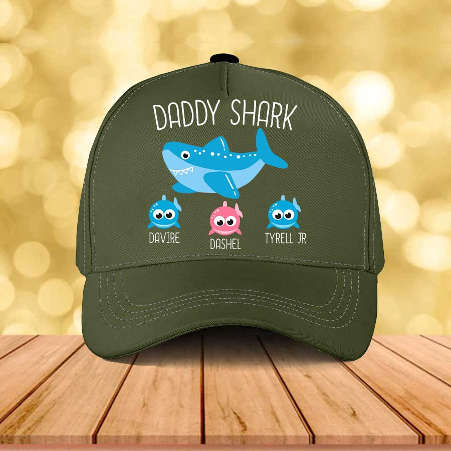 Personalized Funny Daddy Shark Classic Cap for Dad, Shark Doo Doo Father's Day Hat Trucker Hats Custom Hats Gifts For Men & Women