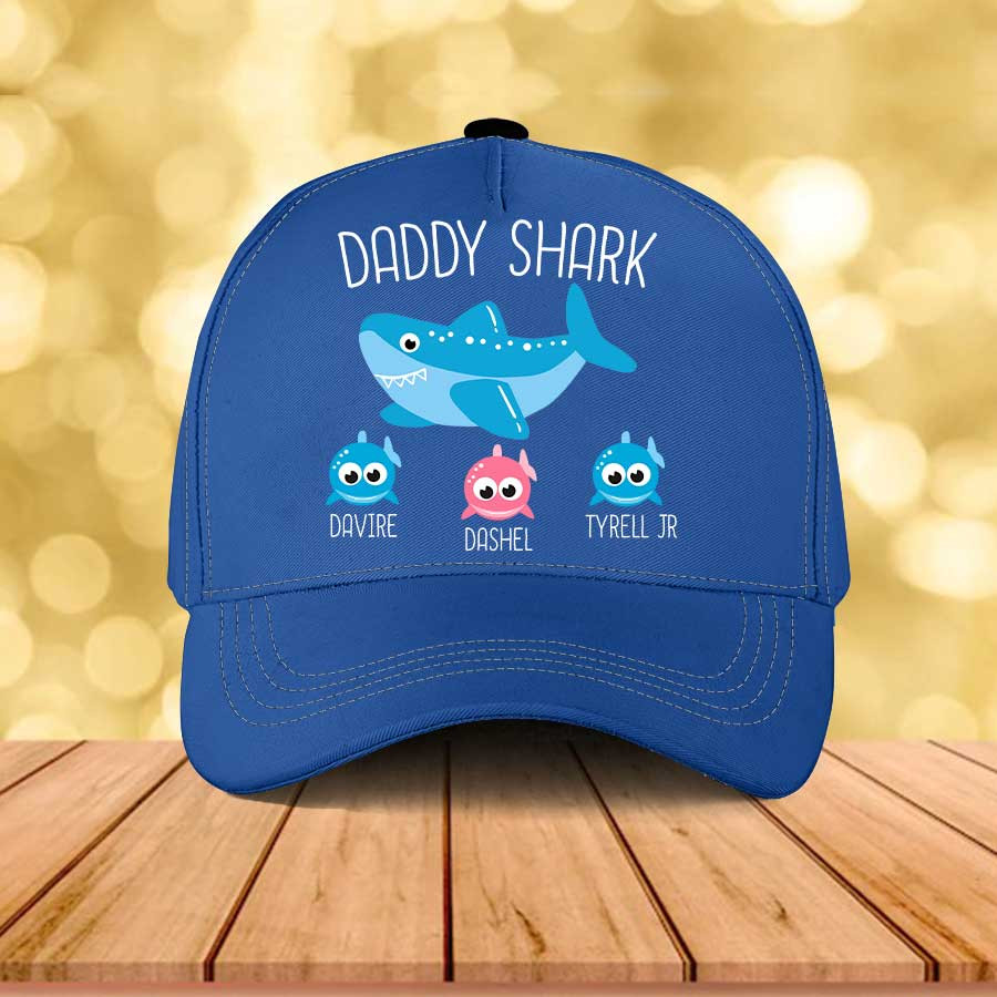 Personalized Funny Daddy Shark Classic Cap for Dad, Shark Doo Doo Father's Day Hat Trucker Hats Custom Hats Gifts For Men & Women