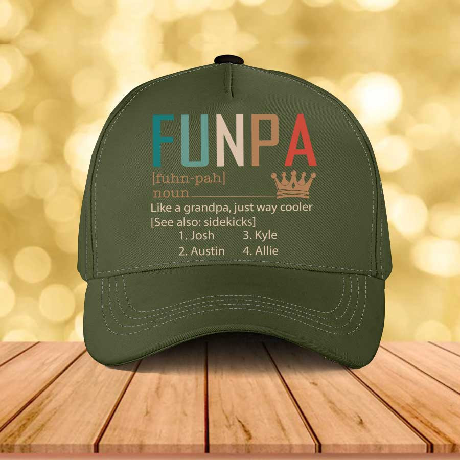 Personalized Funny Funpa Classic Cap with Grandkid Names, Funpa Like a Grandpa Only Way Cooler Hat Trucker Hats Custom Hats Gifts For Men & Women