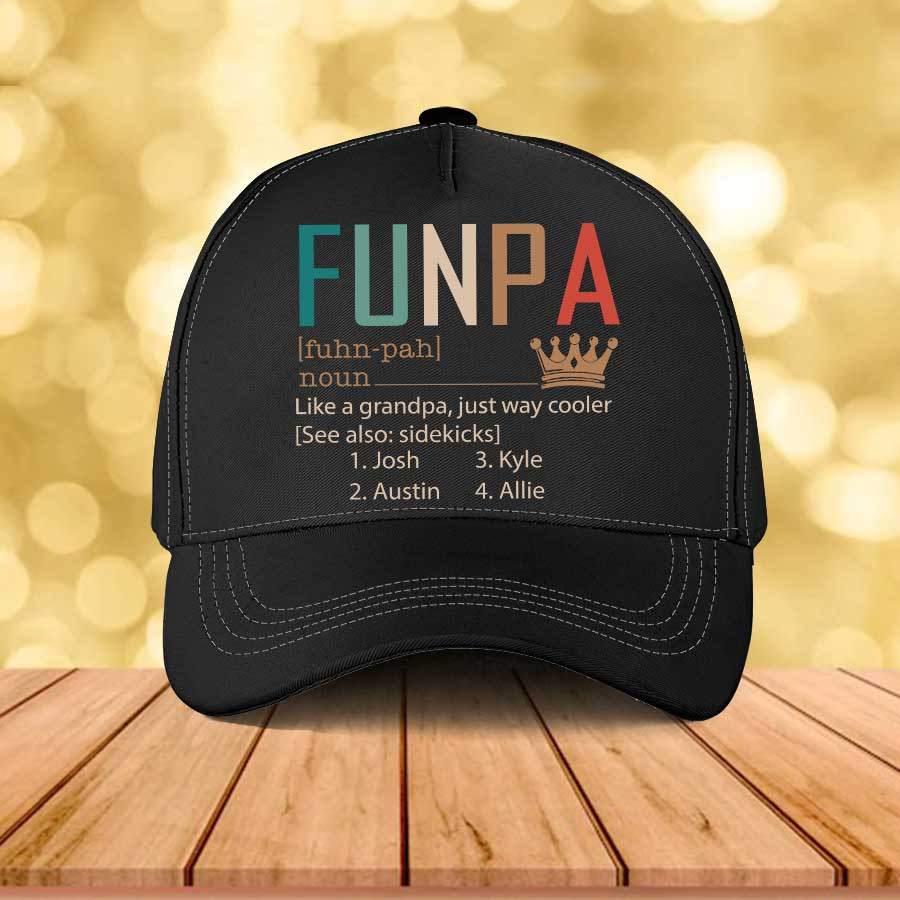 Personalized Funny Funpa Classic Cap with Grandkid Names, Funpa Like a Grandpa Only Way Cooler Hat Trucker Hats Custom Hats Gifts For Men & Women