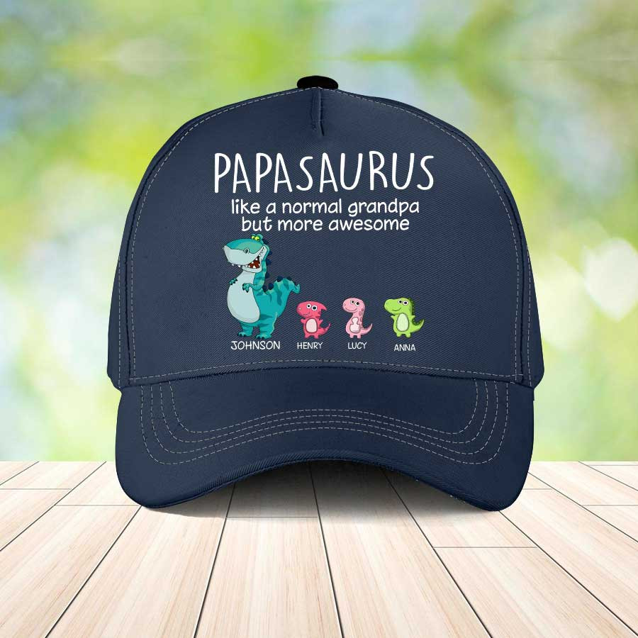 Personalized Funny Papasaurus with Grandkid Names Classic Cap, Gift for Grandpa Father's Day Hat Trucker Hats Custom Hats Gifts For Men & Women