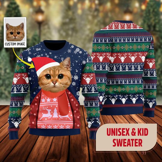 Personalized Funny Pet Photo Christmas Ugly Sweater, Custom Pet Lover Photo Christmas Sweater - Image 12