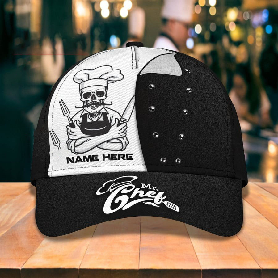 Personalized Funny Skull Chef Hats for Men, Custom Name Chef Skull Uniform Classic Cap, Gift for Chef Trucker Hats Custom Hats Gifts For Men & Women