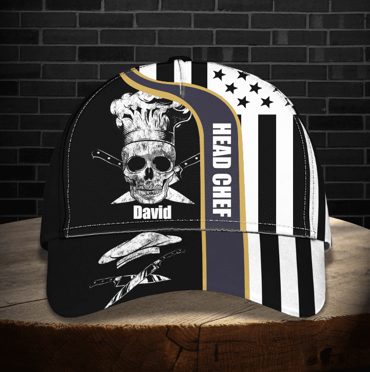 Personalized Funny Skull Chef Hats for Men, Custom Name Chef Skull Uniform Classic Cap, Gift for Chef Trucker Hats Custom Hats Gifts For Men & Women