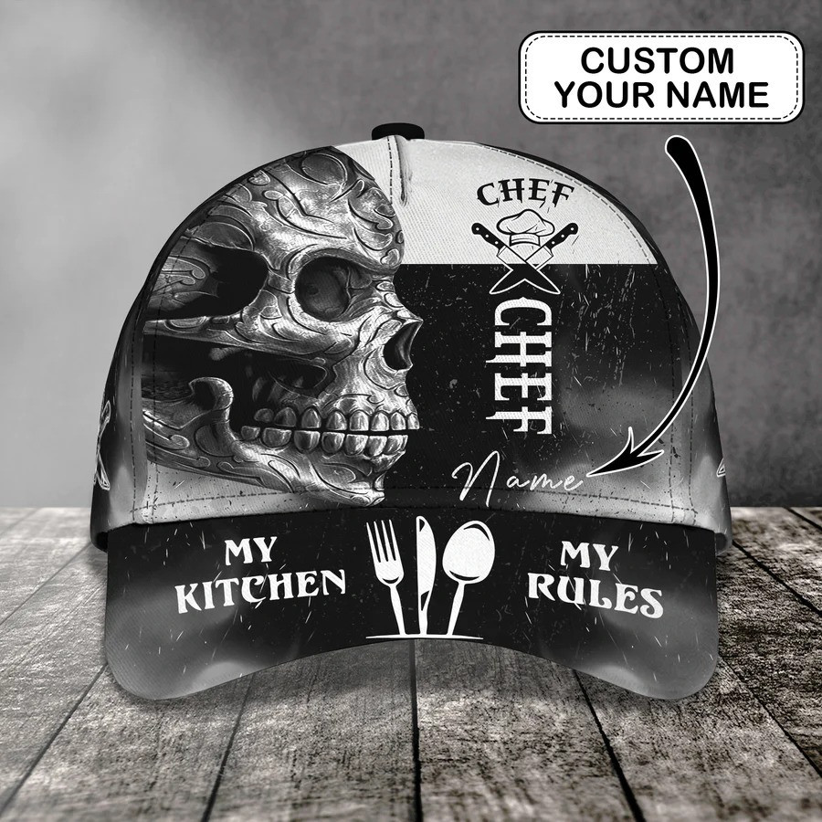 Personalized Funny Skull Chef Hats for Men, Custom Name Chef Skull Uniform Classic Cap, Gift for Chef Trucker Hats Custom Hats Gifts For Men & Women