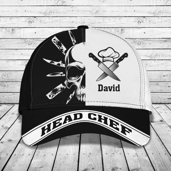 Personalized Funny Skull Chef Hats for Men, Custom Name Chef Skull Uniform Classic Cap, Gift for Chef Trucker Hats Custom Hats Gifts For Men & Women